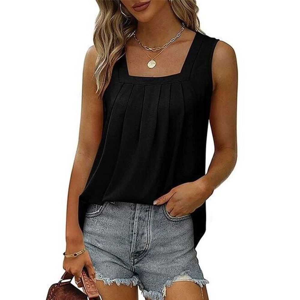 Lapentry Black Pleated Square Neck Tank Size M